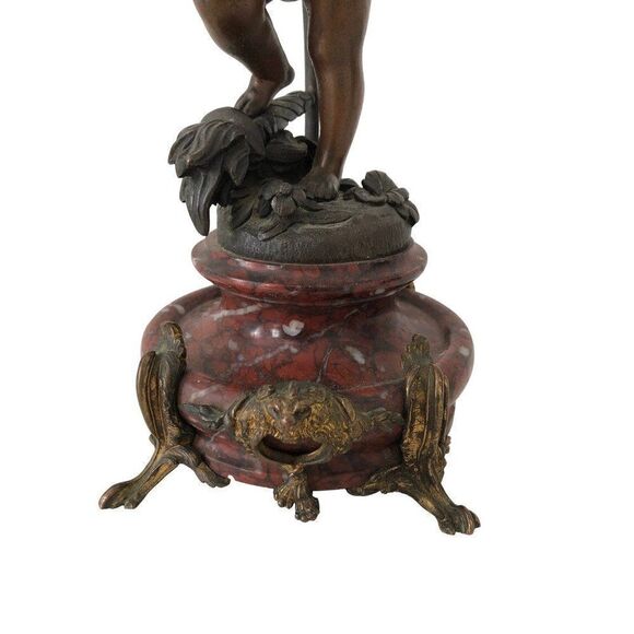 Antique Rococo Cherub Statue Bronze Table Lamp Marble Base - Picture 4 of 9
